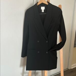 H&M Black Double-Breasted Women's Blazer Long Slim Fit Size XS new